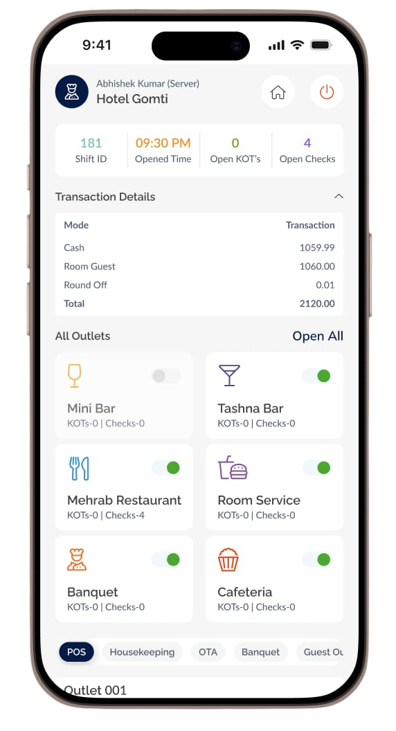 Zyvorik app — Live outlet overview