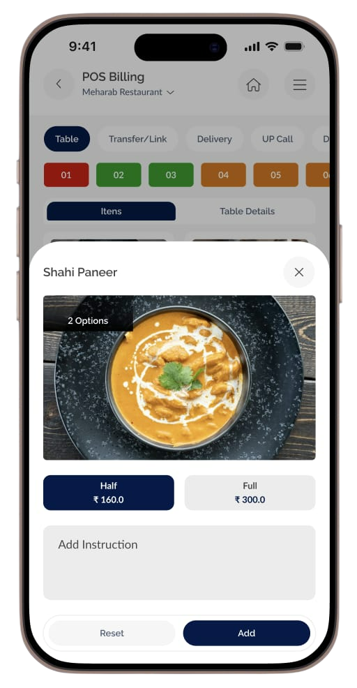 Zyvorik app — Item options and instructions